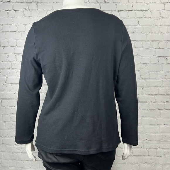 1X 3X Deep Black Cotton Long Sleeve Scoopneck Top Plus Size - Picture 3 of 5